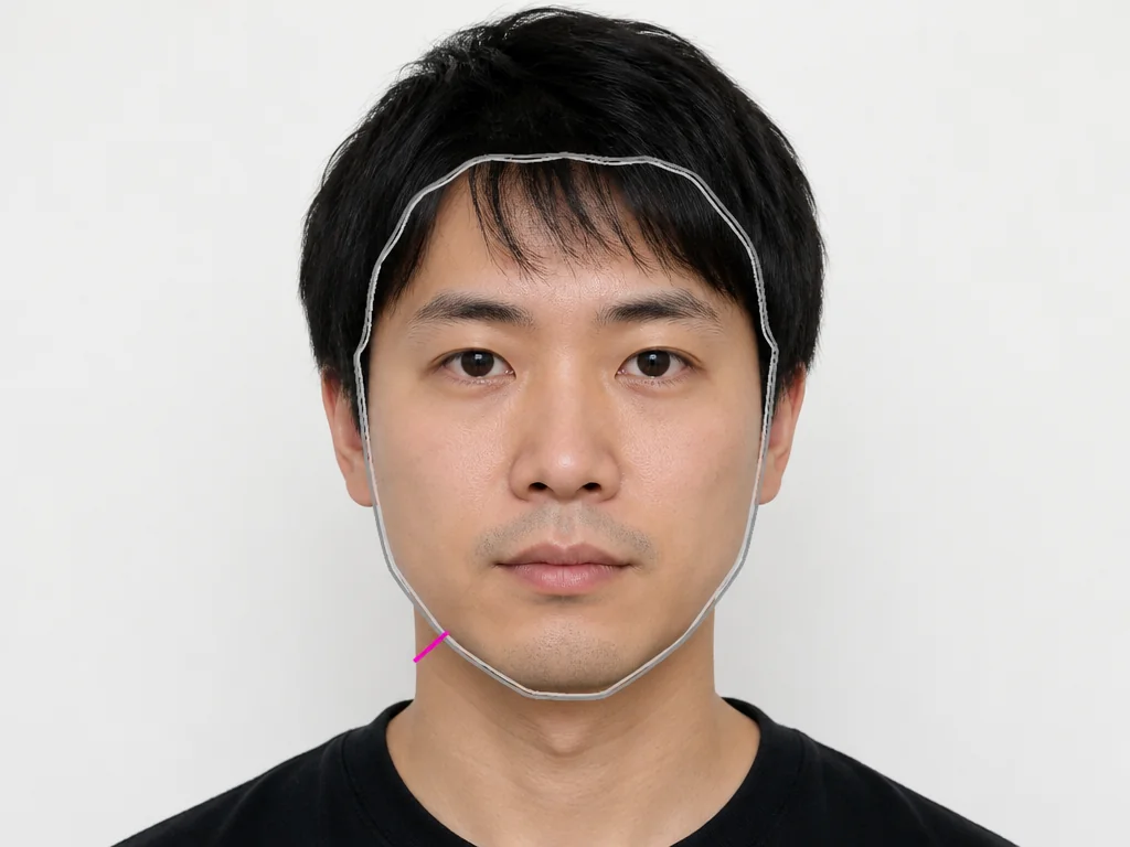 얼굴 윤곽과 그 거울상을 비교하는 대칭 오버레이