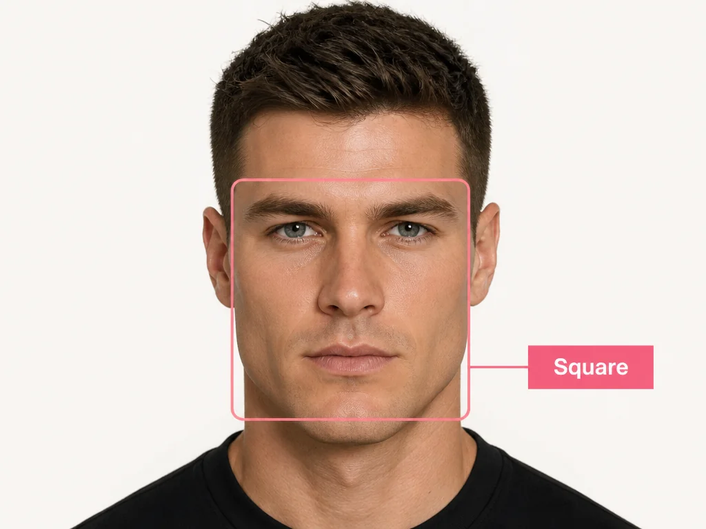 Detecção do formato do rosto da análise facial contornando um rosto quadrado