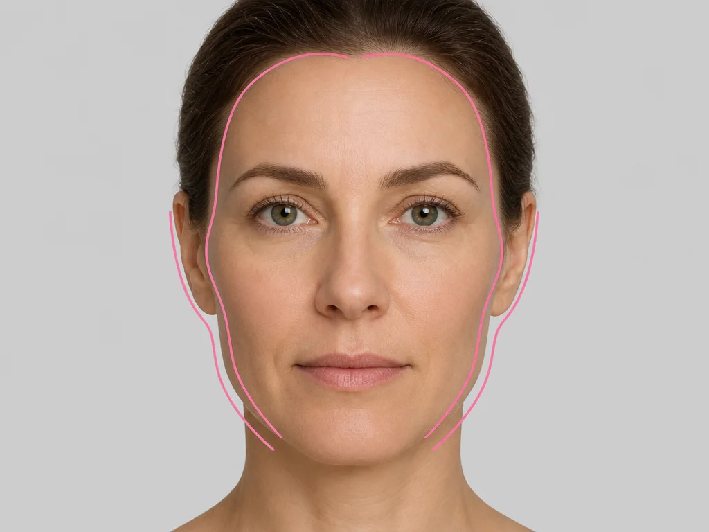 Superposición de simetría de la valoración facial: contorno del rostro detectado frente a su reflejo