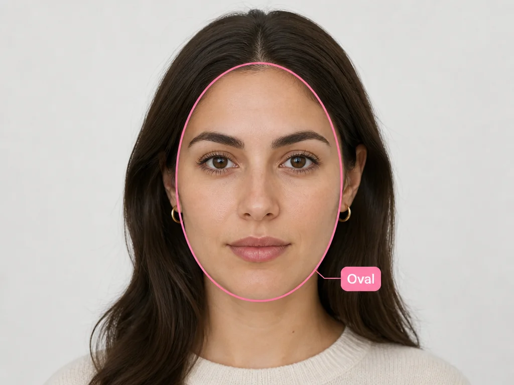 Face report face shape detection outlining an oval face shape with a pink contour line